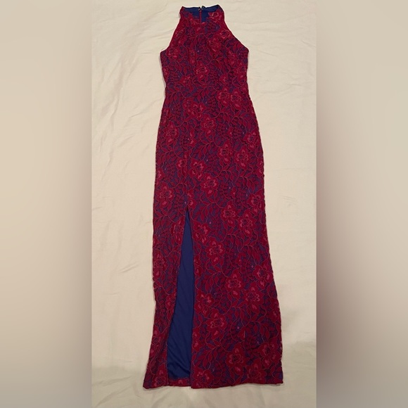 Embroidered Mesh Collared Neckline Sleeveless  Column MOLLY COLLAR GOWN - Picture 7 of 8